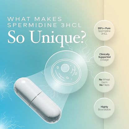 Spermidine Capsules Gluten Free 99% Concentration 100x More Potent Than Wheat Germ Extract for Anti-Aging DNA Telomere Support