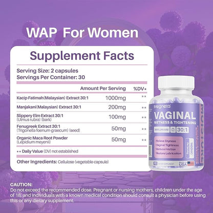 2 Packs Vaginal Tightening Capsules for Women – Kacip Fatimah, Manjakani & Slippery Elm – Support pH Balance, Vaginal Moisture & Elasticity – 120 Vegan Capsules
