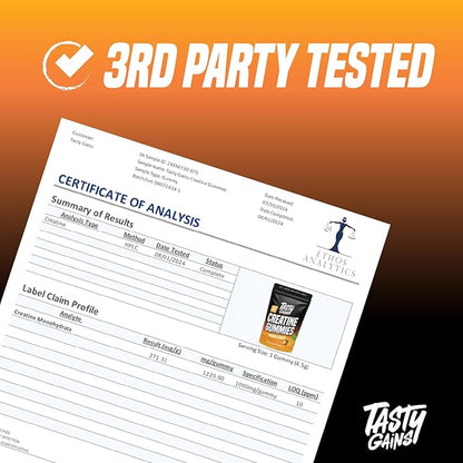 TASTY GAINS Creatine Gummies - 90g of Creatine Monohydrate - Workout Supplements - Build Muscle & Boost Strength for Men & Women - Made in USA - Non GMO - Vegan Friendly (Large, Pineapple Mango)