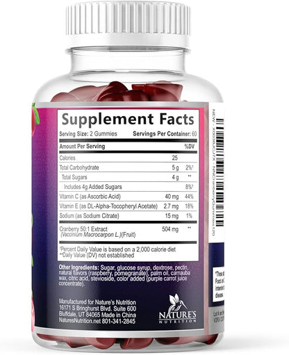 Cranberry Extract 504mg Per Serving - Cranberry Gummies for Urinary Tract Health Support - Helps Cleanse & Protect, Cran Berry Gummy Supplement + Vitamin C, Chewable Cran for Women - 120 Gummies