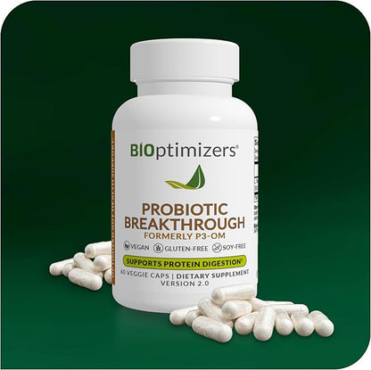 BIOptimizers Probiotic Breakthrough – Lactobacillus Plantarum OM Probiotics & Prebiotics Health Supplement for Gut, Digestive & Immune Support Probiotics for Women Men Elderly– 60 Vegan Capsules