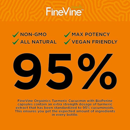 Turmeric Curcumin Supplement – 95% Curcuminoids with BioPerine Black Pepper & Ginger – 240 Capsules for Joint Support & Mobility – High Absorption Tumeric Curcuma Pills