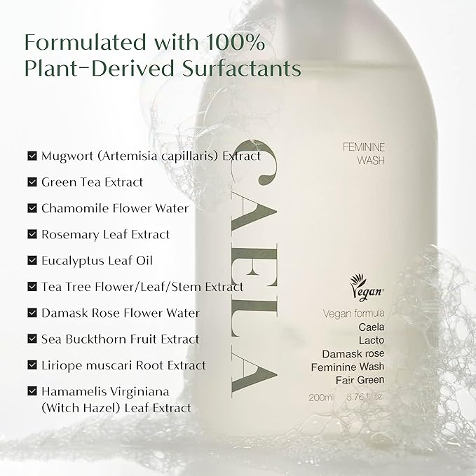 CAELA Feminine Wash Foam Fairgreen, pH-Balanced Intimate Cleanser for Women, Triple Lactobacillus Ferment Complex, Vegan K-Beauty with Green Tea & Mugwort, Sulfate-Free, 5.07 Fl Oz