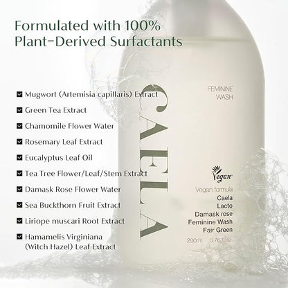 CAELA Feminine Wash Foam Fairgreen, pH-Balanced Intimate Cleanser for Women, Triple Lactobacillus Ferment Complex, Vegan K-Beauty with Green Tea & Mugwort, Sulfate-Free, 5.07 Fl Oz