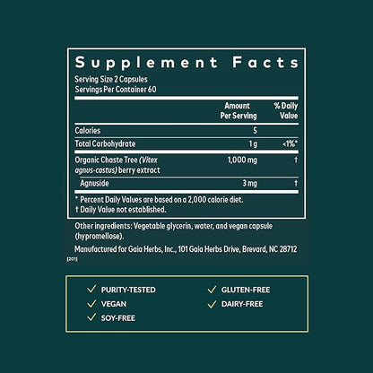 Gaia Herbs Vitex Berry - Vitex Traditionally Used to Support Hormone Balance for Women & a Healthy Menstrual Cycle* - 120 Vegan Liquid Phyto-Caps (60 Servings)