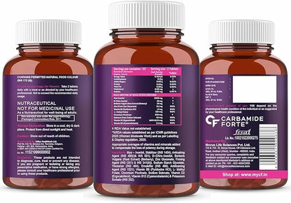 Carbamide Forte PCOS Supplements for Women with 40:1 Ratio of Myo Inositols to D Chiro Inositol | Inositol Supplement for PCOS - 60 Veg Tablets