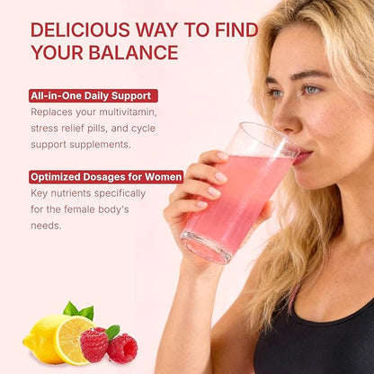 Hormone Balance for Women, Myo & D-Chiro Inositol Powder with Folate & Amino Acid & Ashwagandha - Ovarian Support, Mood Regulation & PMS Relief, Raspberry Lemon, 15 Servings