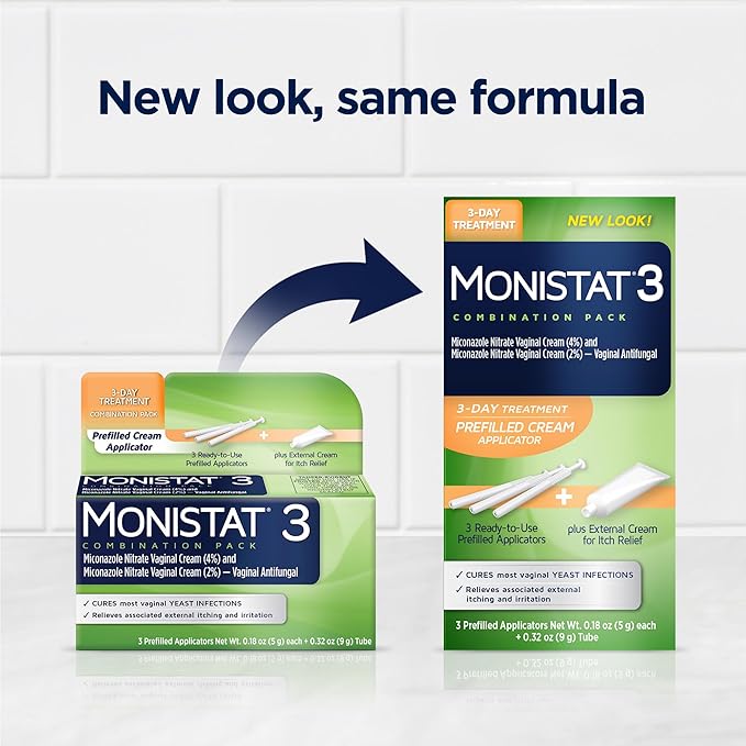 Monistat 3-Day Yeast Infection Treatment for Women, 3 Pre-Filled Miconazole Cream Applicators & External Itch Relief Anti-Itch Cream (9g Tube) Combo Pack, Regular Strength