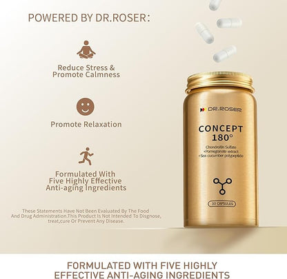 180° Anti-Gravity Capsules – Chondroitin Sulfate + Pomegranate Extract (Urolithin A) + Marine Collagen Elastin – Supports Joint Flexibility, Skin Elasticity & Bone Health – 30 Capsules