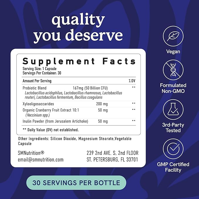 Vaginal Probiotics | 50 Billion CFU for Vaginal Health & pH Balance for Women | Healthy Odor & Yeast Balance | Womens Probiotics and Prebiotics with Cranberry Extract | Shelf Stable, Vegan | 30 Ct