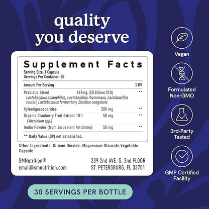 Vaginal Probiotics | 50 Billion CFU for Vaginal Health & pH Balance for Women | Healthy Odor & Yeast Balance | Womens Probiotics and Prebiotics with Cranberry Extract | Shelf Stable, Vegan | 30 Ct