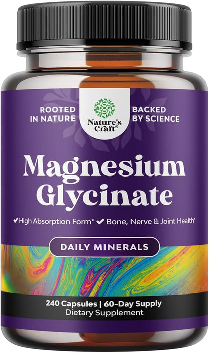 High Absorption Magnesium Glycinate Capsules - 500mg Magnesium Glycinate Per Serving for Calming Sleep Plus Muscle Bone & Nerve Support - Chelated 500mg GMP Certified - 240 Count