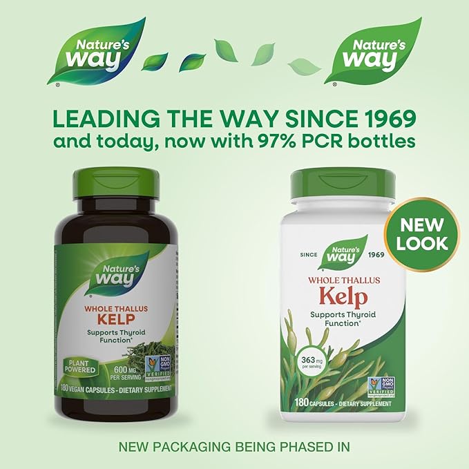 Nature's Way Kelp - Kelp Supplement for Thyroid Function Support* - Botanical Ingredients - Plant-Derived Capsule - Plant-sourced Iodine - Vegan, Gluten-Free & Dairy-Free - 180 Count (180 Servings)