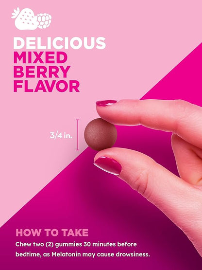 PINK Melatonin Gummies 10mg | Max Potency | Mixed Berry Flavor | Vegan, Non-GMO & Gluten Free Supplement