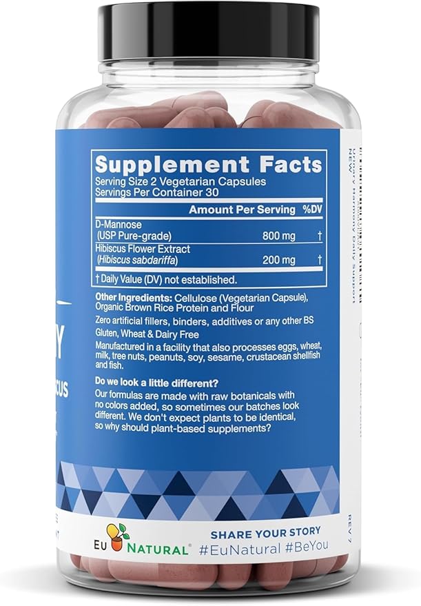 Eu Natural Urinary Harmony D-Mannose Supplement - Urinary Tract Health for Women - Fast-Acting Urinary Cleanse & Flush with Clinical-Strength D-Mannose & Hibiscus - 60 Capsules