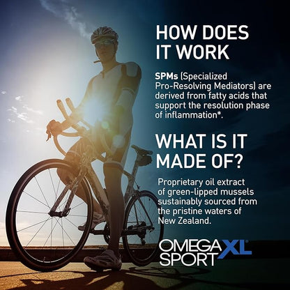 OmegaXL Sport Extra Strength Muscle Recovery Supplement and Respiratory Support Supplement - Improves DOMS and ROM, Clinically Supported Green-Lipped Mussel Oil (60 Softgels)