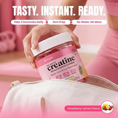 Creatine Gummies for Women, 8000 MG Complex with Collagen + BCAAs + Vitamin C & B12, Creatine Monohydrate Gummies for Women, for Booty, Energy & Strength, Sugar Free 120 Count Strawberry-Lemon Flavor