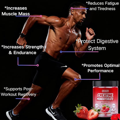 Creatine Monohydrate Gummies for Men & Women 5000mg Muscle Strength & Recovery Added Electrolytes – 128 Vegan Gummies Strawberry Flavor,The Optimal Choice for Fitness, Sports, Physical Training