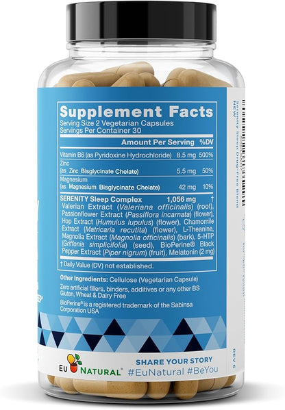 Serenity Sleep Natural Sleep Aid – Potent Blend of Magnesium, Valerian Root and Melatonin – Natural Sleep Aid – Non-Habit-Forming Way to Relax and Get a Good Night’s Sleep – 60 Vegan Soft Caps