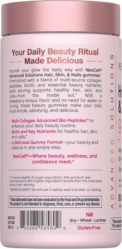 NeoCell Hair Skin and Nails Gummies | 80 Count | with Multi Collagen Advanced Bio-Peptides | Plus Vitamin C and Biotin | for Women and Men