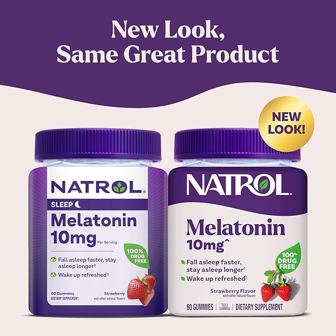 Natrol 10mg Melatonin Gummies, Sleep Support for Adults, Melatonin Supplements for Sleeping, 60 Strawberry-Flavored Gummies, 30 Day Supply