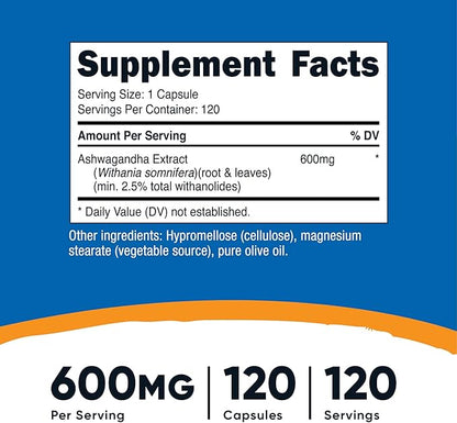 Nutricost Ashwagandha Herbal Supplement 600mg, 120 Capsules - Ashwagandha Root (2 Bottles)