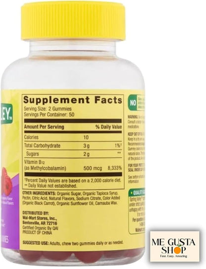 B12 500 mcg Spring Vallley Raspberry Flavor Gummy Vitamin B12 Gummies 100 ct (Pack of 1) + me Gusta Sticker