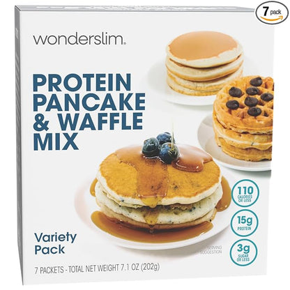 Wonderslim Protein Pancake & Waffle Mix, Variety Pack, Low Sugar & Low Calorie (7ct)