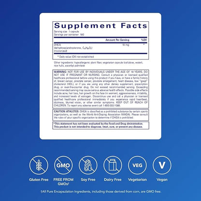 Pure Encapsulations DHEA 10 mg - Adrenal Supplement for Immune Support, Metabolism & Hormone Balance - with Micronized DHEA - 180 Capsules