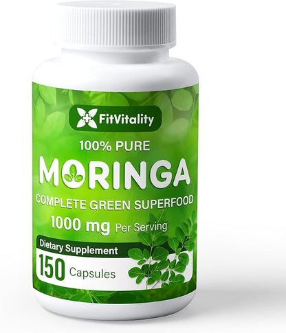 Moringa Capsules| 150 Capsules| Moringa Oleifera | Pure & Natural| Non-GMO and Gluten Free Supplement | Complete Green Superfood | Moringa Leaf Extract Powder