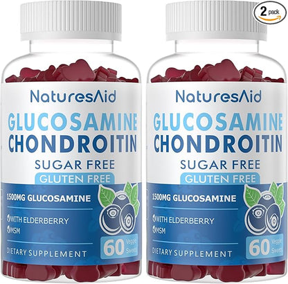 Natures Aid Glucosamine Chondroitin Gummies with MSM & Elderberry Extra Strength - Joint Support, Antioxidant Immune Support Supplement for Adults, Men & Women.(2 Pack)