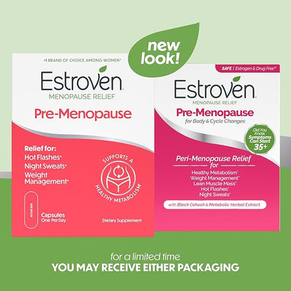 Estroven Pre-Menopause Relief, 30 Ct., Clinically Proven Ingredients, Provides Menopause Relief plus Night Sweats & Hot Flash Relief, Drug-Free or Estrogen Free
