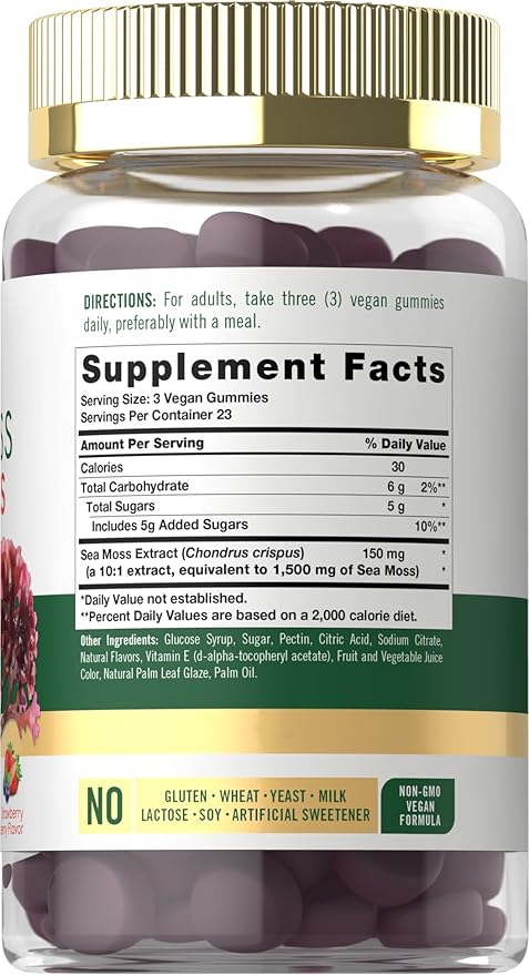 Carlyle Sea Moss Gummies | 70 Count | Strawberry Blueberry Flavor | Vegan, Non-GMO, Gluten Free Supplement