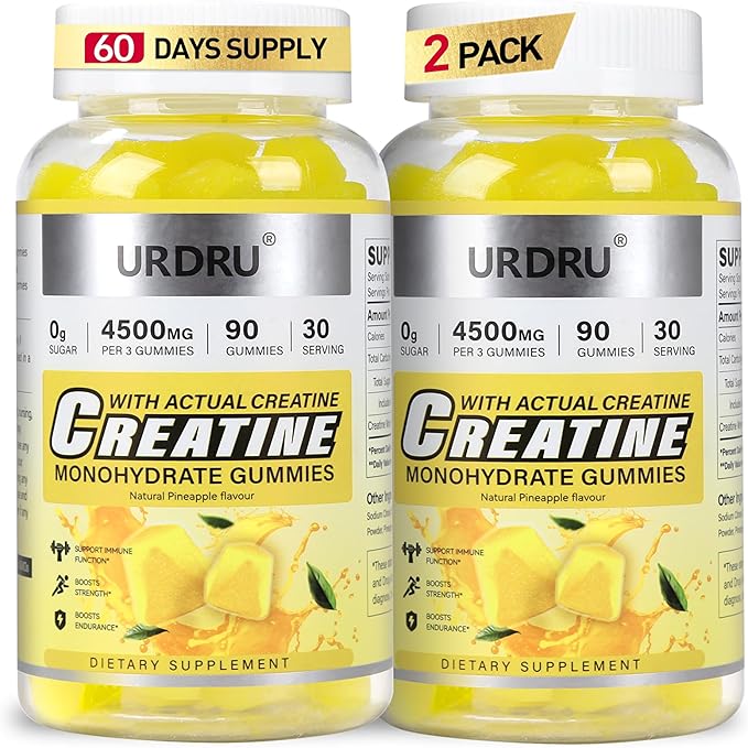 180 Count Creatine Gummies for Men & Women - 0g Sugar Third-Party Testing Creatine Monohydrate Gummies 4.5g, Energy Boost, Pre-Workout Supplement, Vegan, Non-GMO-2 Pack Pineapple