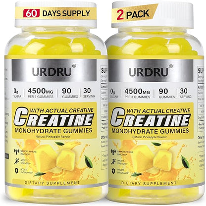 180 Count Creatine Gummies for Men & Women - 0g Sugar Third-Party Testing Creatine Monohydrate Gummies 4.5g, Energy Boost, Pre-Workout Supplement, Vegan, Non-GMO-2 Pack Pineapple