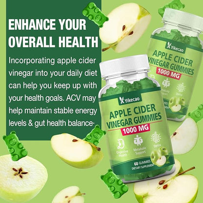 Apple Cider Vinegar Gummies, 1000mg ACV Gummies with The Mother & B12, Apple Cider Vinegar for Digestion, Metabolism, Gut & Energy Support, Immune Health, Keto-Friendly, Vegan, Non-GMO, 60 Count