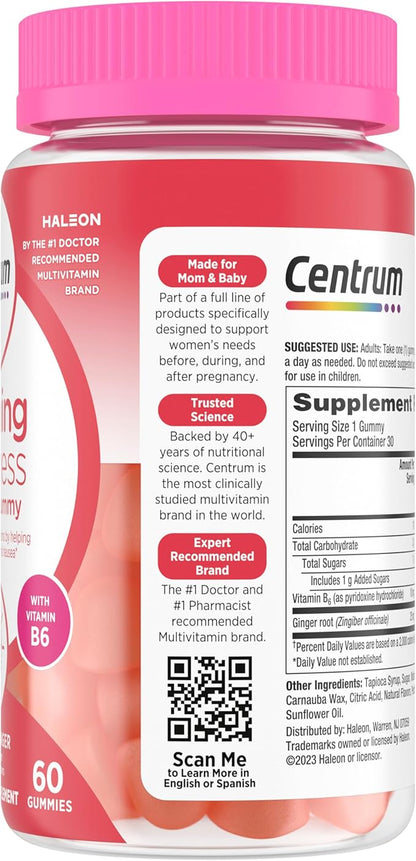 Centrum Morning Sickness Relief Gummies, Citrus Ginger Flavor - 60 Count, Up to 60 Day Supply