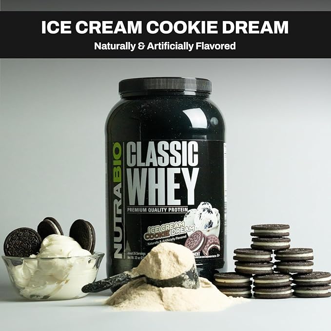 NutraBio Classic Whey Protein Powder- 25G Protein Per Scoop - Full-Spectrum Amino Acid Profile - No Fillers, Artificial Colors, Preservatives - Low Glycemic Index - (Ice Cream Cookie Dream, 2 Pounds)