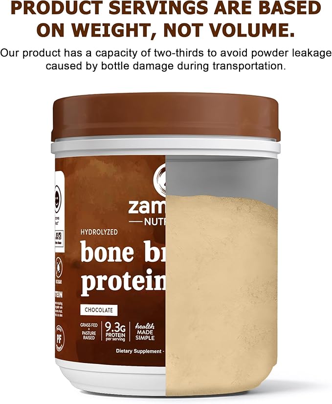 Zammex Bone Broth Protein Powder, Pure Grass Fed Beef, Chocolate Protein Powder,Hydrolyzed Collagen Supplement for Healthy Skin,Nails,Hair,Joints, Non-GMO,Gluten Free, Great in Shakes