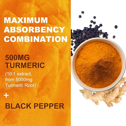 Turmeric Curcumin Gummies 500mg for Adults, with Black Pepper, Ginger Root, Vitamine C, Low Sugar Fruit Gummies, Orange Flavor - 60 Counts