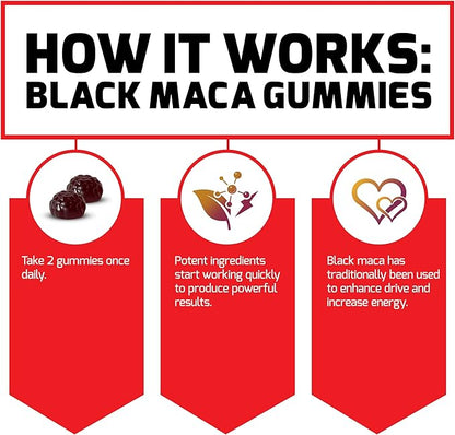 Force Factor Black Maca Gummies, 2-Pack, Black Maca Root to Enhance Male Vitality, Increase Energy & Strength, with BioPerine for Superior Absorption, Delicious Passion Berry Flavor, 120 Gummies