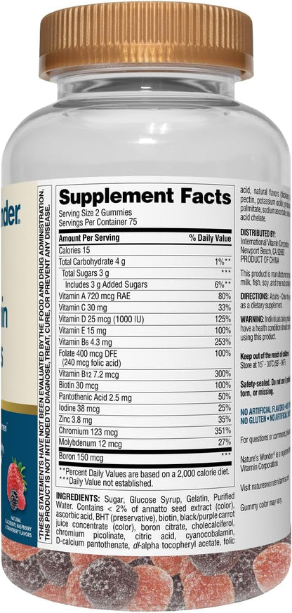 Nature's Wonder Men's Multivitamin Gummies, Supports Immune Health, Energy, Metabolism and Muscles with Vitamins A,C,D,B6,B12, 150 Men's Daily Multivitamin Gummies, 75 Day Supply