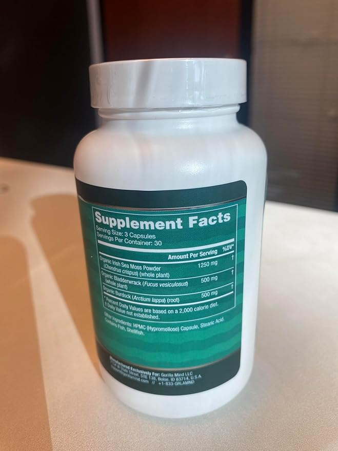 Gorilla Mind Sea Moss Elixir Capsules | Antioxidant Immune Support with Marine Macroalgae & Botanicals | Promotes Basal Metabolic Rate, Joint Comfort, and Cellular Health | 90ct Dietary Supplement