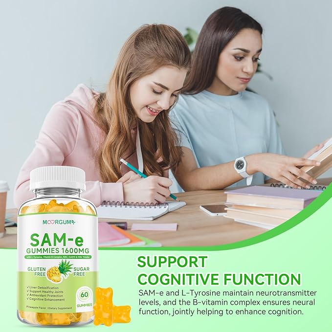 SAM-e L-Tyrosine Gummies with NAC, CoQ10 & Vitamin B Complex, 1600mg SAM-e, 1500mg L-Tyrosine Supplement for Energy, Cellular Antioxidant Support, Emotional Well-Being Support, 60 Count