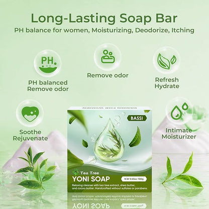 Feminine Wash & Yoni Oil & Yoni Soap Bar for Women, Yoni Wash for Vaginal Ph Balance Remove Odor Moisturizing, 1 Fl.Oz Yoni Essential Oil & 5.07 Fl.Oz Vaginal Wash 3.53 Oz Yoni Bar (Tea Tree)