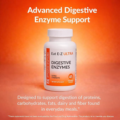 Eat E-Z Ultra Advanced Digestive Enzyme Supplement – Broad-Spectrum Multi-Enzyme Formula for Heavier & Harder-to-Digest Meals – Supports Occasional Bloating, Gas & Indigestion – 45 Vegetarian Capsules