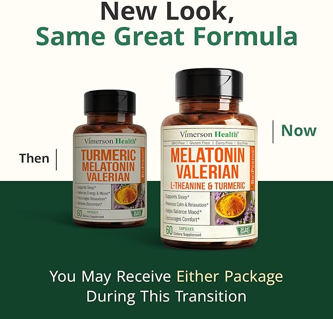Melatonin 3mg Sleep Aid with L-Theanine & Valerian Root – Turmeric Curcumin Supplement with Ginger & Black Pepper – Organic Turmeric Supplement for Sleep, Calm and Stress Relief Support – 2 Pack