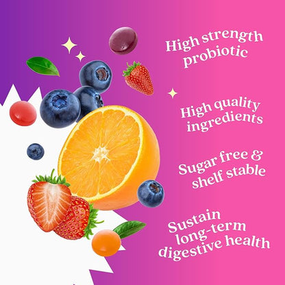 BeLive Probiotic Gummies - Probiotics with 5 Billion CFUs for Digestive Health, Men, Women & Kids - for Immune Support, Sugar Free & Vegan | 60 Ct – Blueberry, Strawberry & Orange