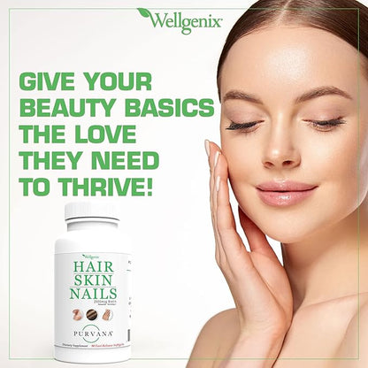 Wellgenix Purvana Hair Skin and Nails Supplement – 2500mcg Biotin Softgels with MSM & B-Complex – Daily Beauty Support for Stronger Nails & Hair Vitality – 90 Softgels