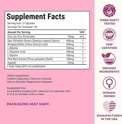 VITA-PCOS AndroBlocker Balance Supplement for Women - Stinging Nettle Capsules with Zinc & Inositol for Unwanted Facial Hair & Healthy Period - Saw Palmetto for Women Energy & Vitality - 60 Capsules